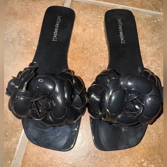 Jeffrey Campbell Black Floral Slide Sandals - Picture 1 of 6